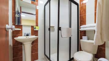 Shower, towels, soap, shampoo