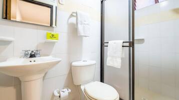 Shower, towels, soap, shampoo