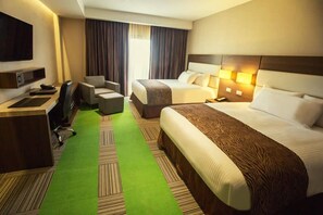 In-room safe, desk, laptop workspace, blackout curtains