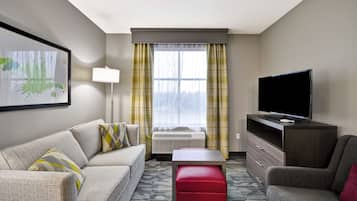 Desk, laptop workspace, blackout curtains, iron/ironing board