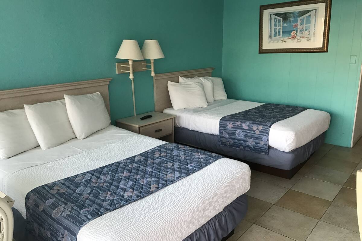 Standard Room, 2 Double Beds, Refrigerator & Microwave | Desk, WiFi (free), bed sheets