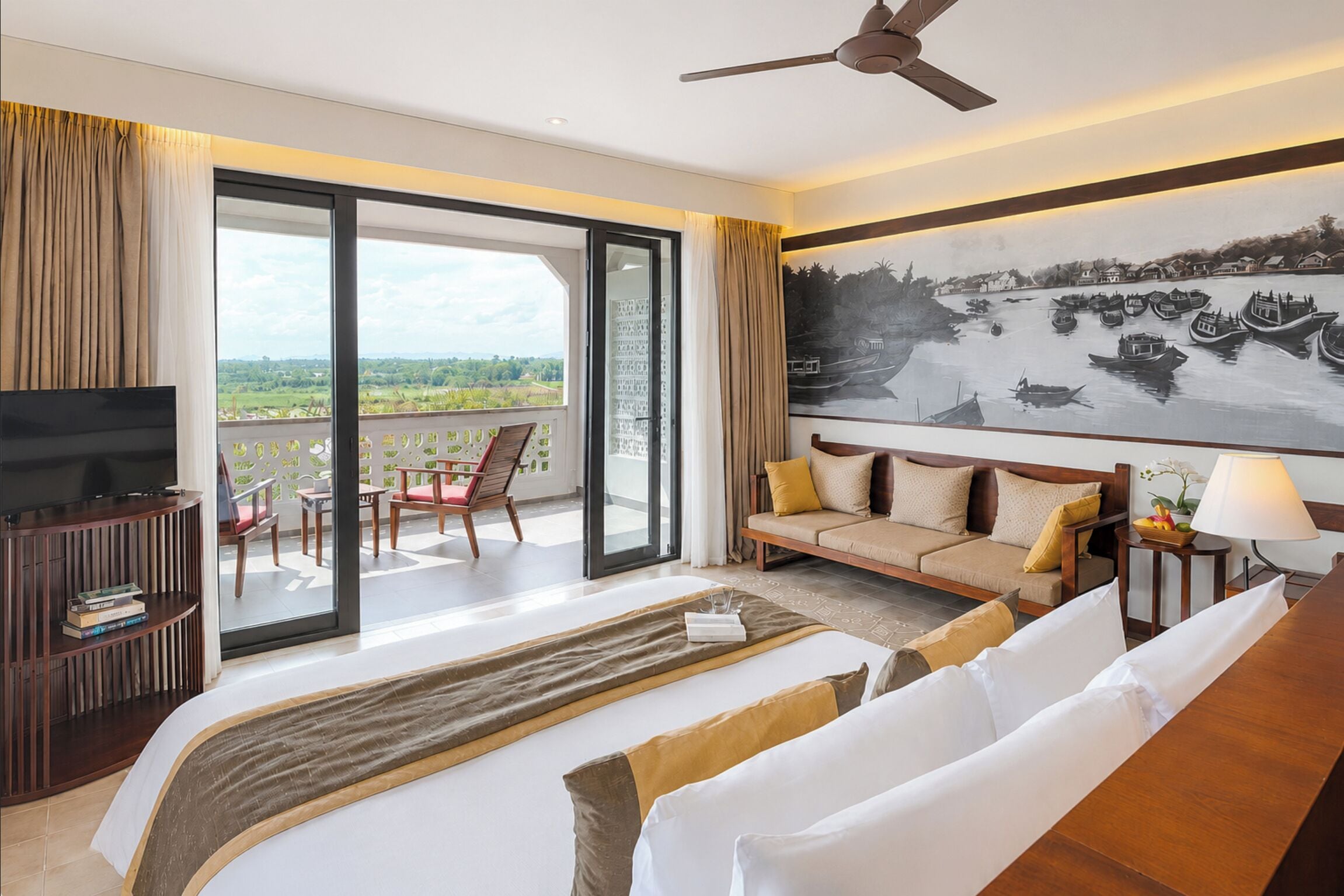 Grand Suite, River View | Minibar, in-room safe, desk, blackout drapes