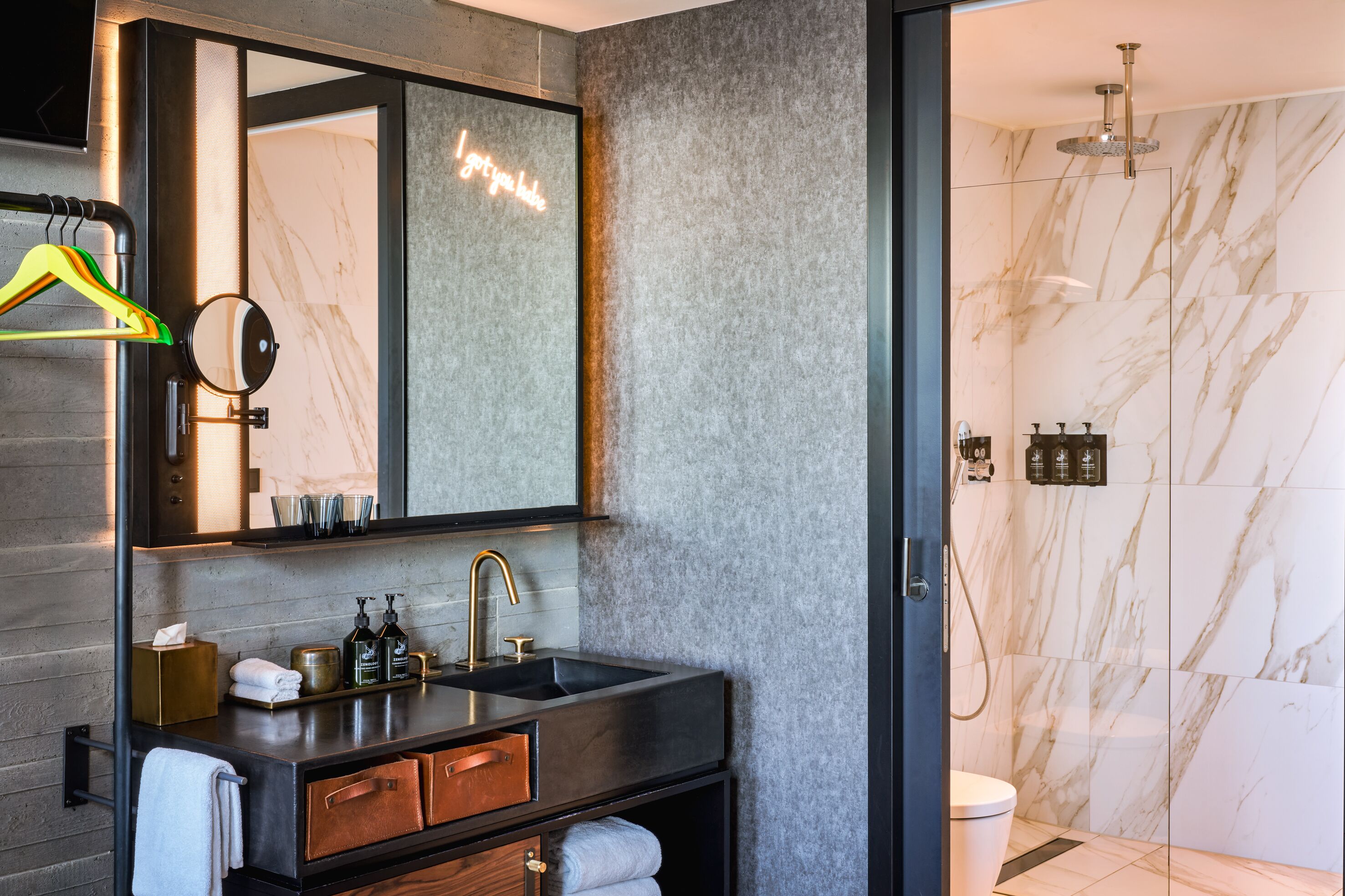 shower, rainfall showerhead, designer toiletries, hair dryer