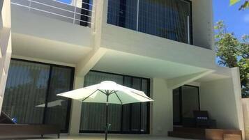 Indoor pool, outdoor pool, pool umbrellas, sun loungers