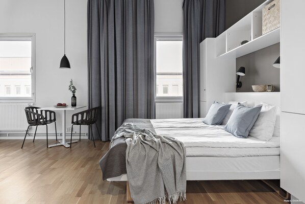 Blackout curtains, iron/ironing board, free WiFi, bed sheets