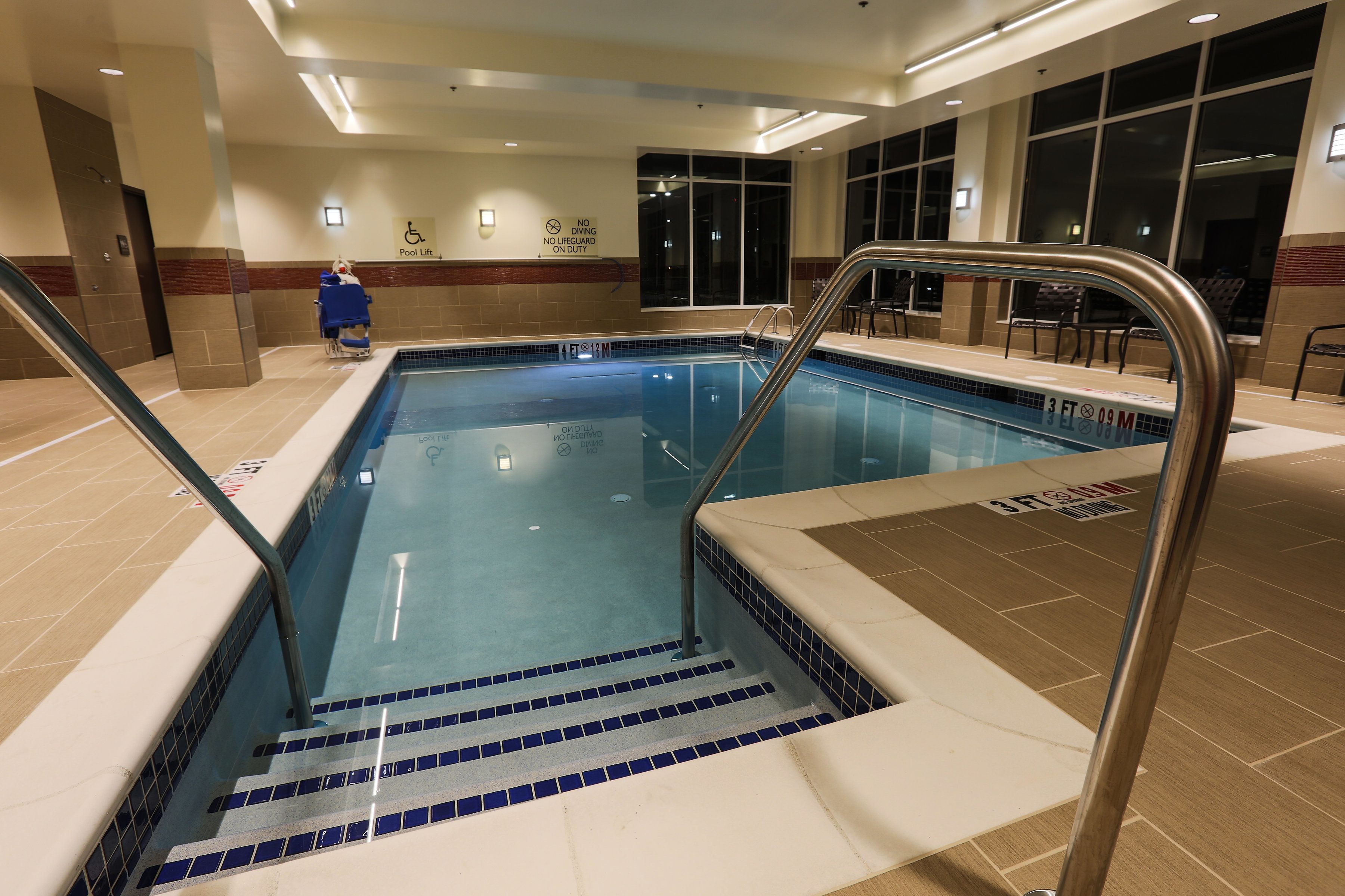 indoor pool, pool loungers