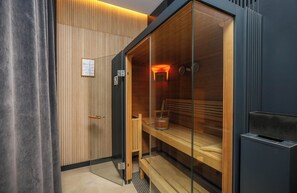 Apartment, Sauna | In-room safe, desk, laptop workspace, iron/ironing board