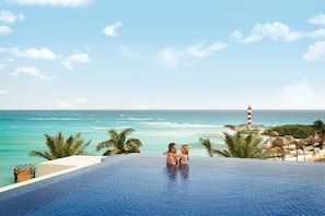 Outdoor pool, pool umbrellas, pool loungers