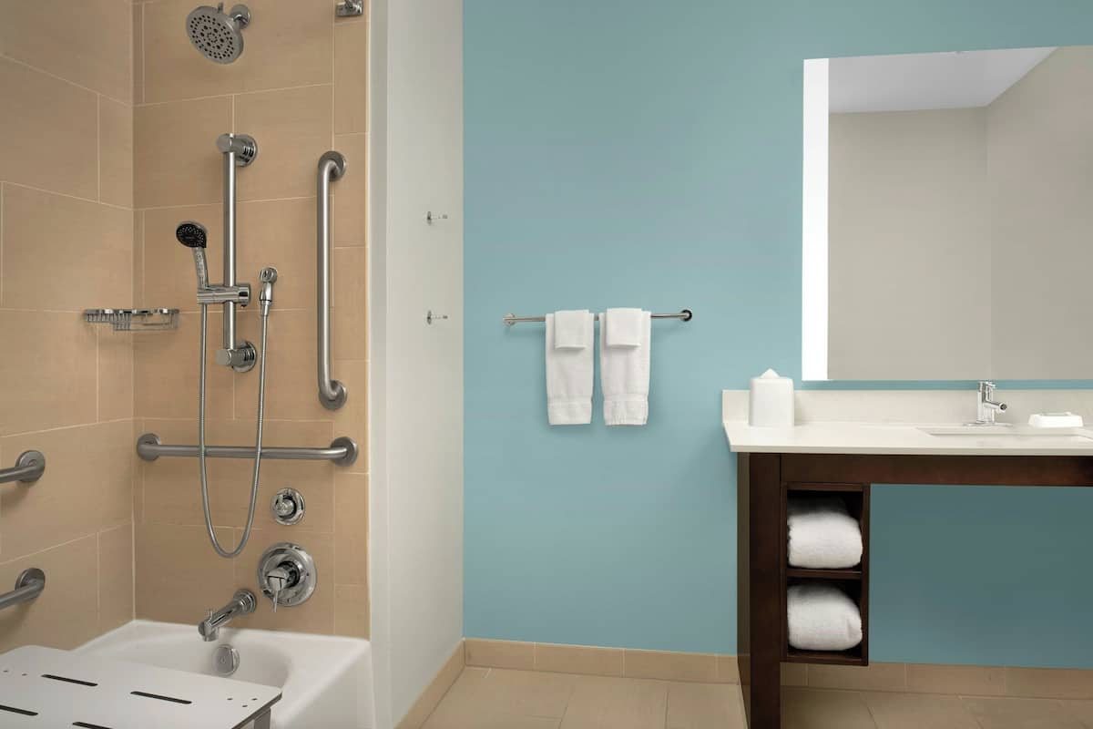 Studio, 1 King Bed with Sofa bed (Mobility Accessible, Tub) | Bathroom | Combined shower/tub, free toiletries, hair dryer, towels