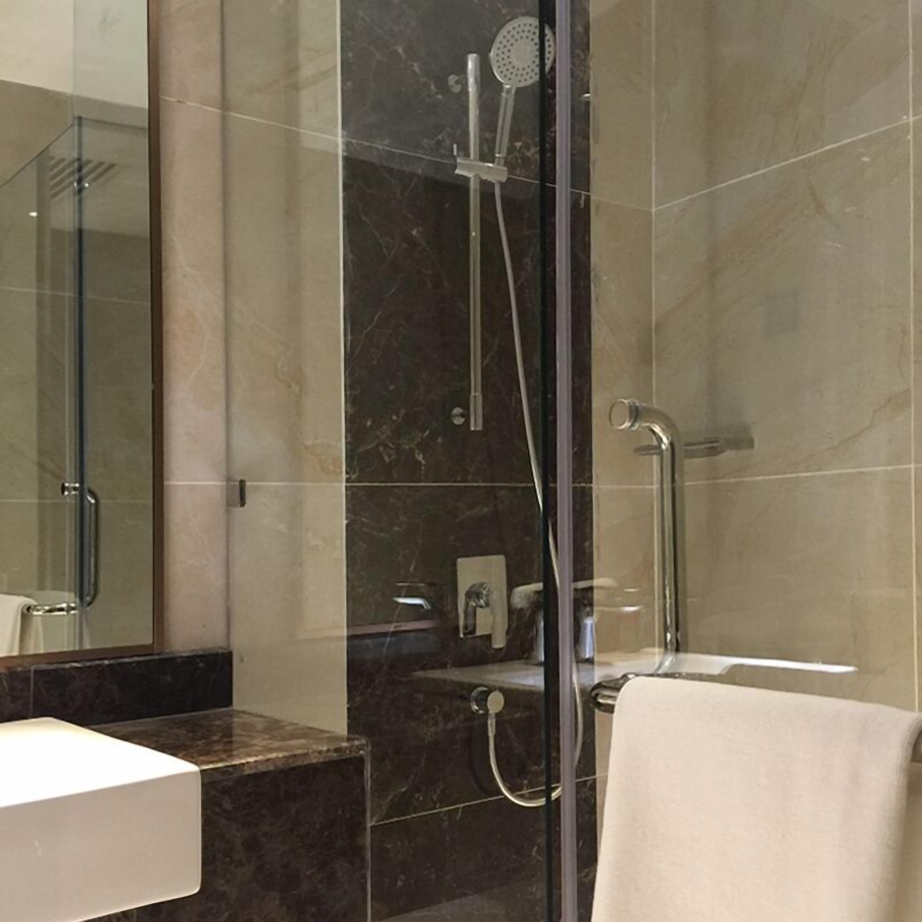 free toiletries, hair dryer, bidet, towels