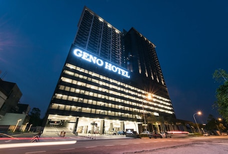 Front of property - evening/night. Geno Hotel