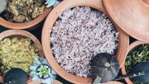 A variety of food items in clay pots, some with lids and spoons. - Hanthana House (Kandy)