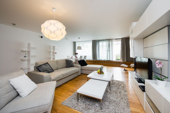 Flat-screen TV, DVD player