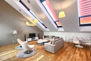 Duplex, Terrace | Living area | Flat-screen TV, DVD player - Karlin Residence by TKC (Prague)