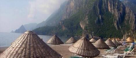 Private beach, sun loungers, beach umbrellas, beach towels