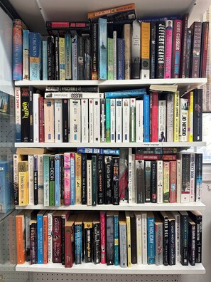 Une bibliothèque remplie de divers ouvrages.