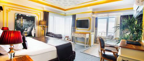 Roupas de cama premium, frigobar (abastecido com alguns itens grátis)