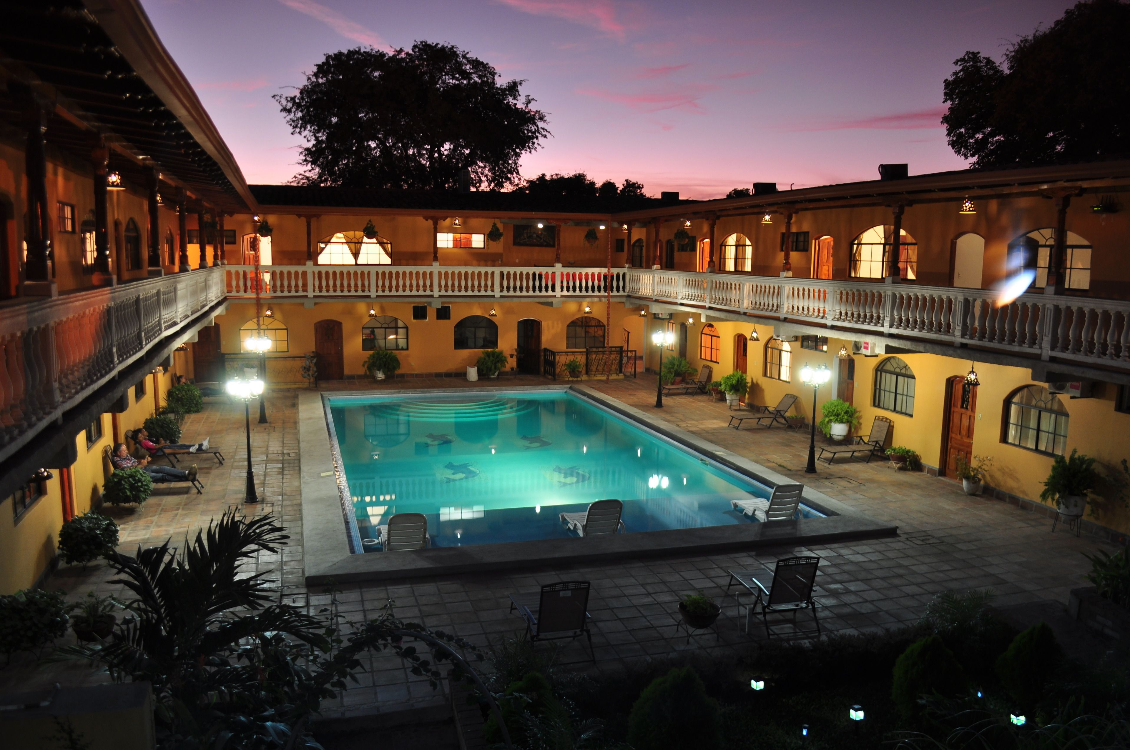 outdoor pool, pool loungers