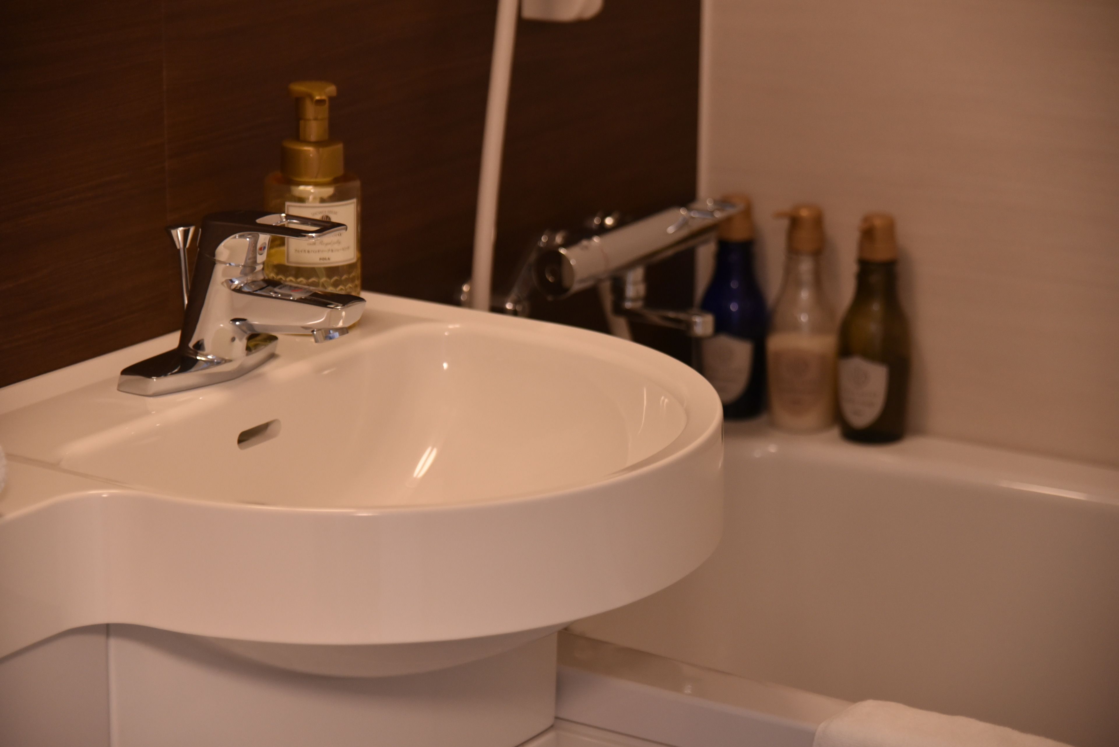 combined shower/bathtub, free toiletries, hair dryer, slippers