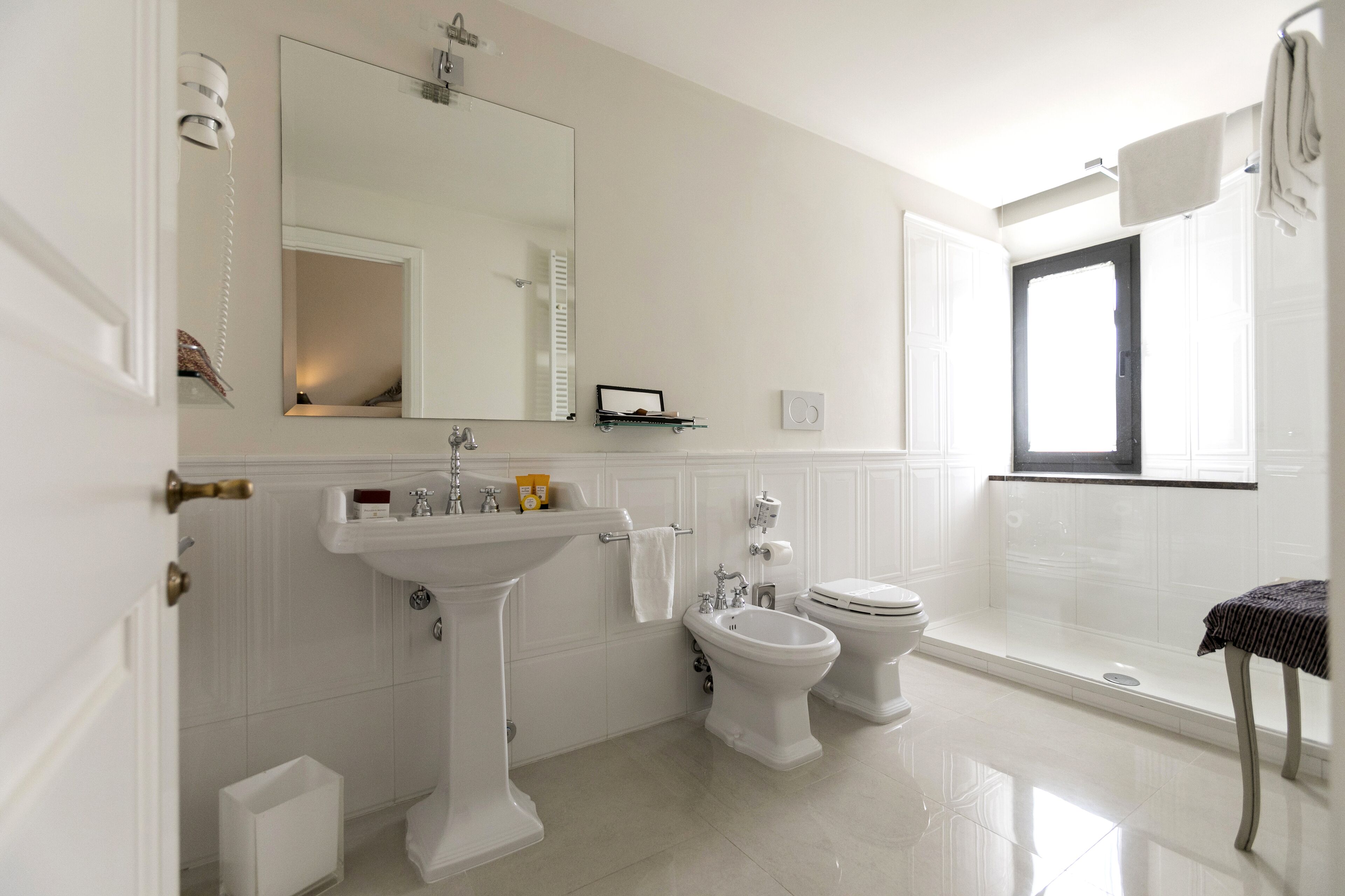 superior room, non smoking, tower (spa access) | bathroom | shower, free toiletries, hair dryer, slippers