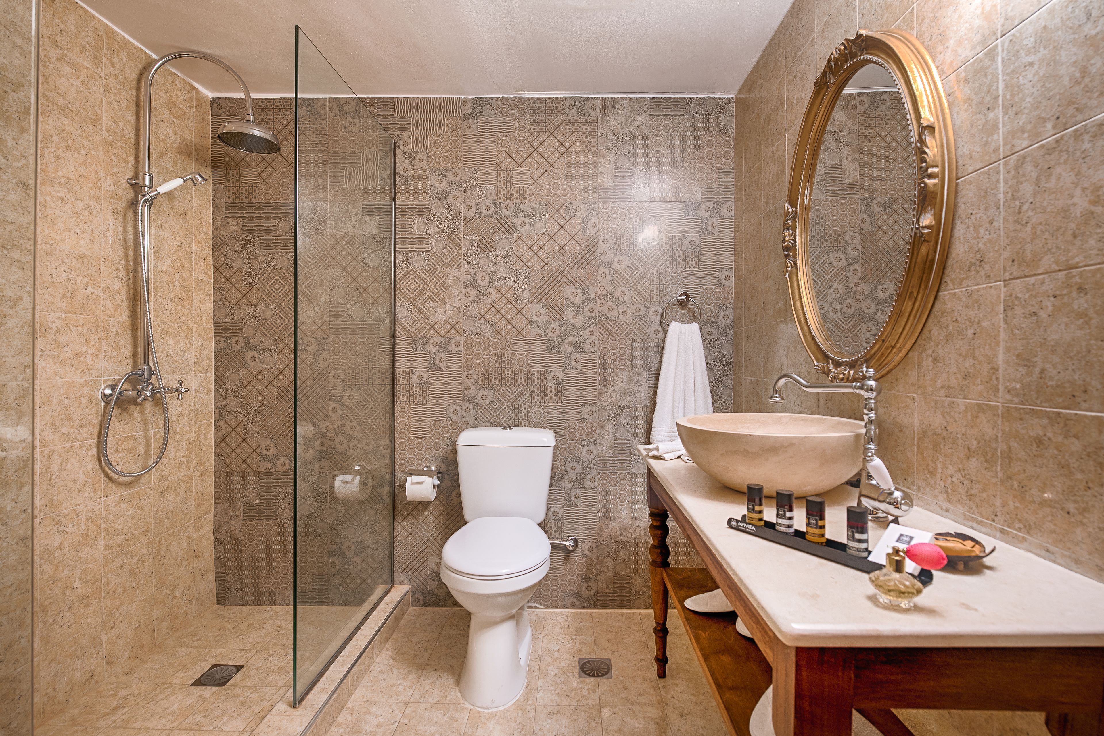 superior double room | bathroom amenities | shower, designer toiletries, hair dryer, bathrobes