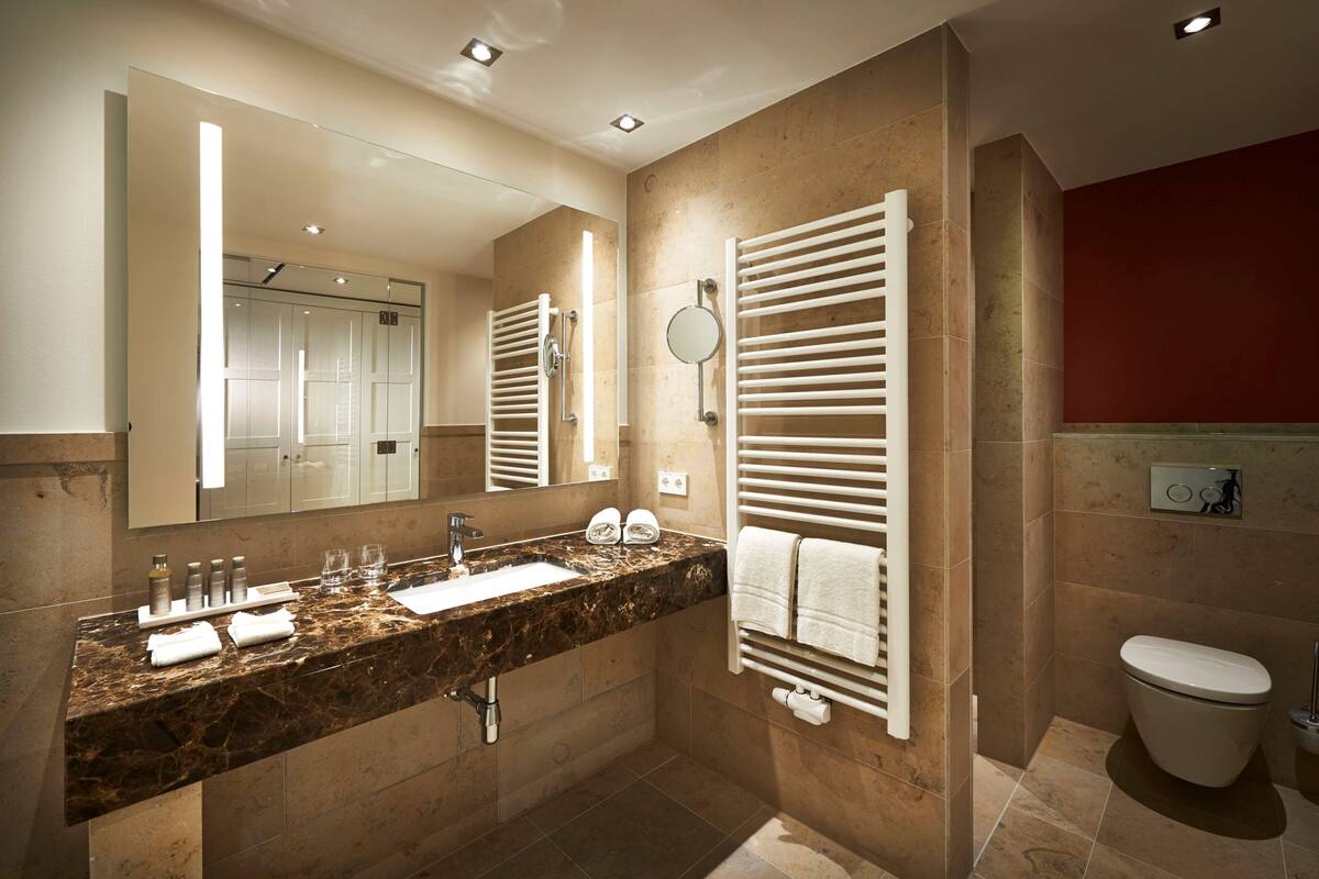 free toiletries, hair dryer, bathrobes, slippers