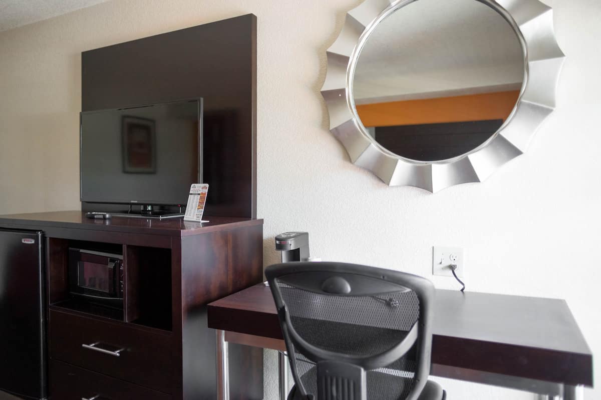 Desk, blackout curtains, iron/ironing board, free WiFi