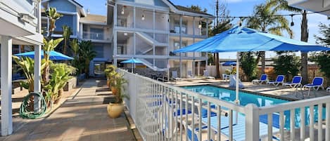 Outdoor pool, pool loungers
