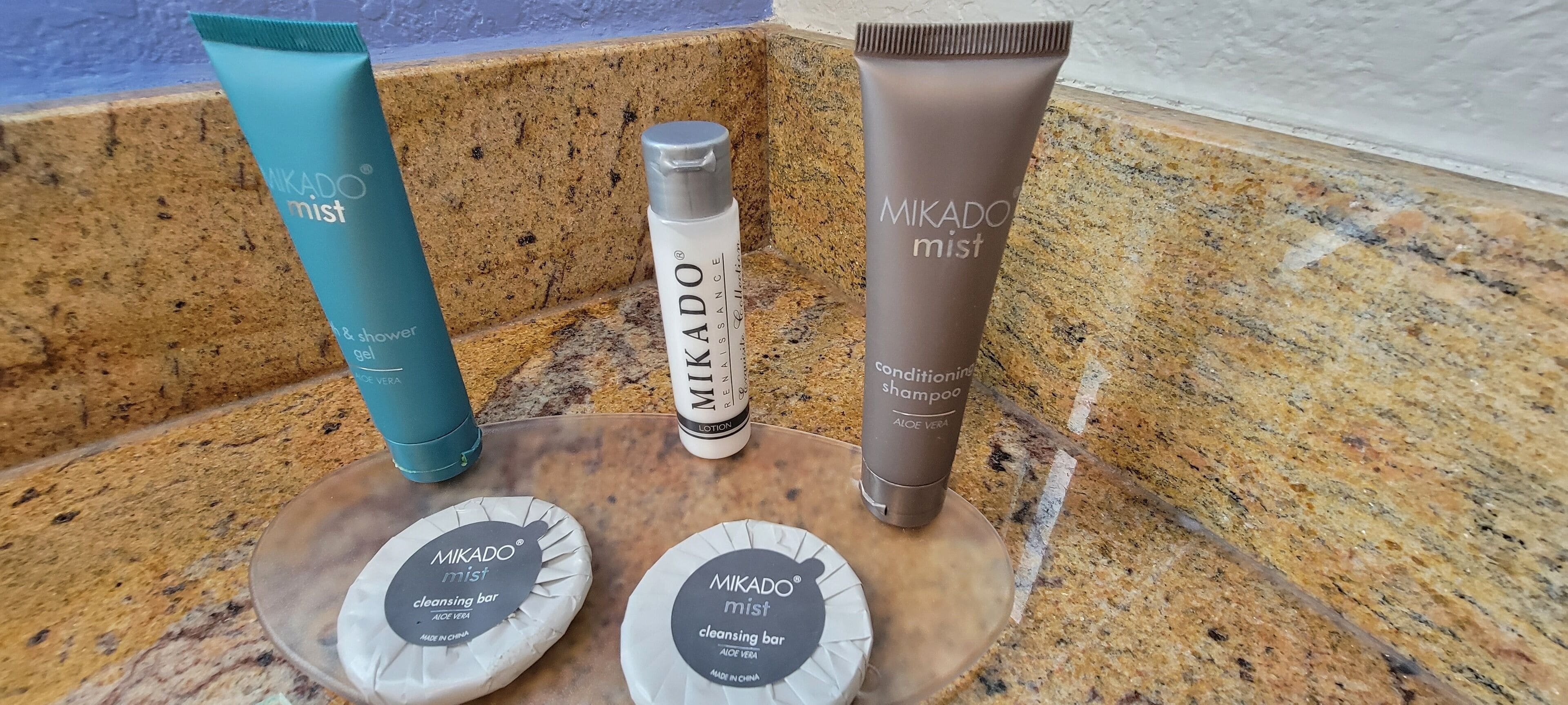 Mikado mist products on a granite countertop.