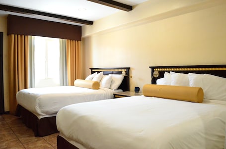 Standard Double Room, 2 Queen Beds | 1 bedroom, in-room safe, desk, bed sheets