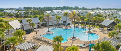 2 outdoor pools, pool umbrellas, pool loungers