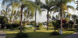 Outdoor pool, pool umbrellas, sun loungers - Mirante Praia Hotel (Olímpia)