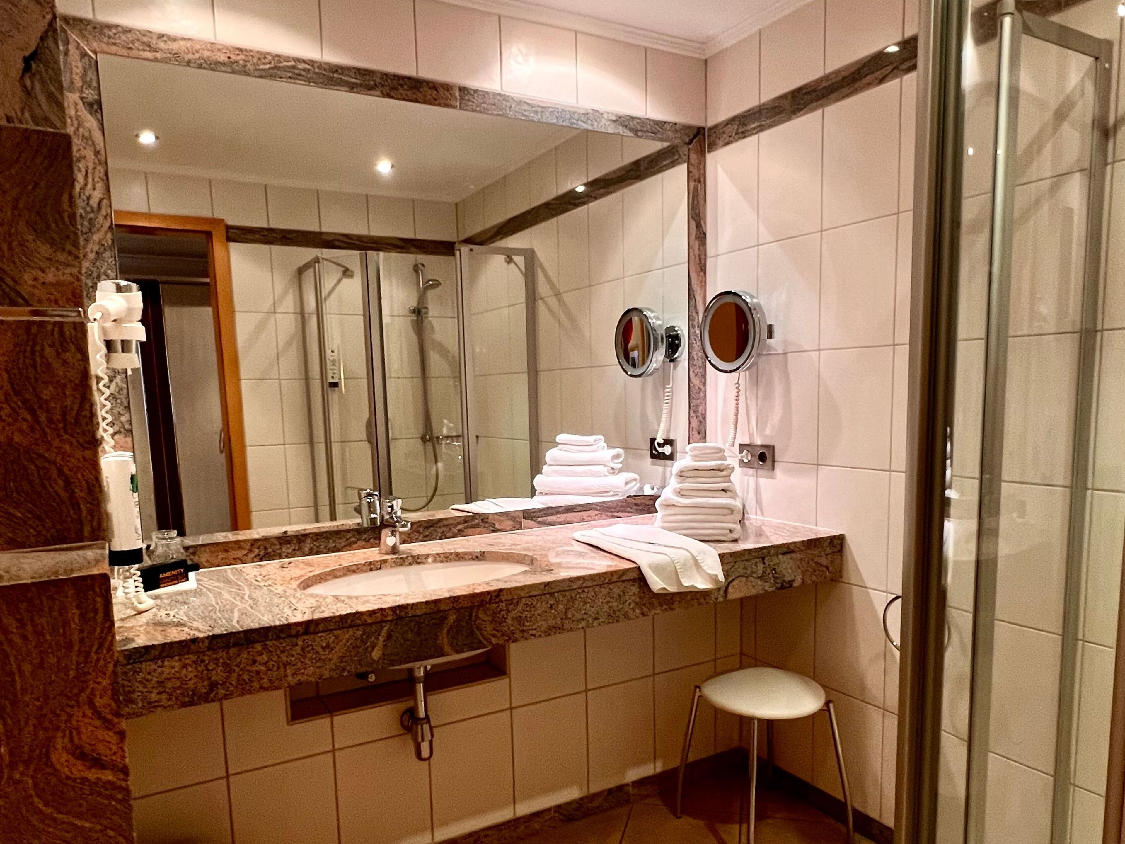 free toiletries, hair dryer, bathrobes, slippers