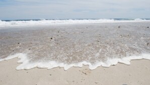 A beach with waves gently lapping at the shore.
