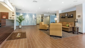 A hotel lobby with a reception desk, seating area, and a large potted plant. - Sleep Inn & Suites O'Fallon MO - Technology Drive (O'Fallon)
