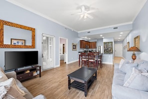 Condo, 2 Bedrooms, Resort View | Living area | TV - Reflections at Bay Point by Panhandle Getaways (Panama City Beach)