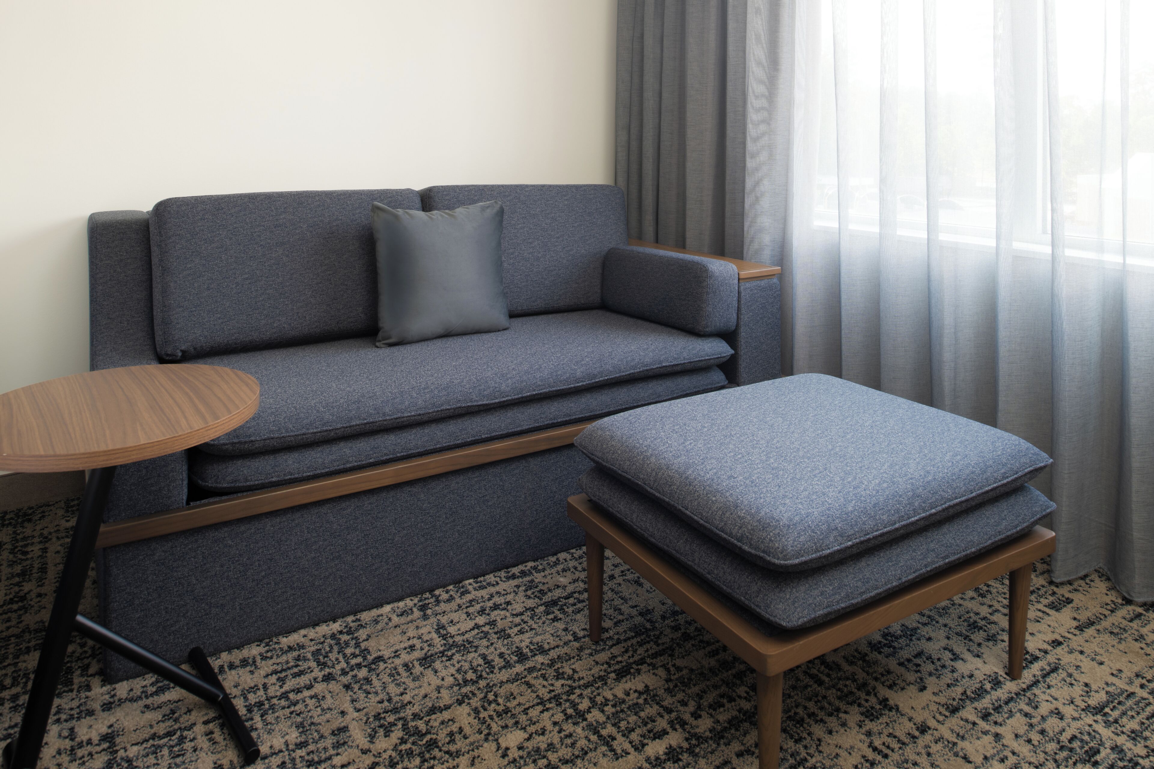 premium bedding, desk, laptop workspace, iron/ironing board