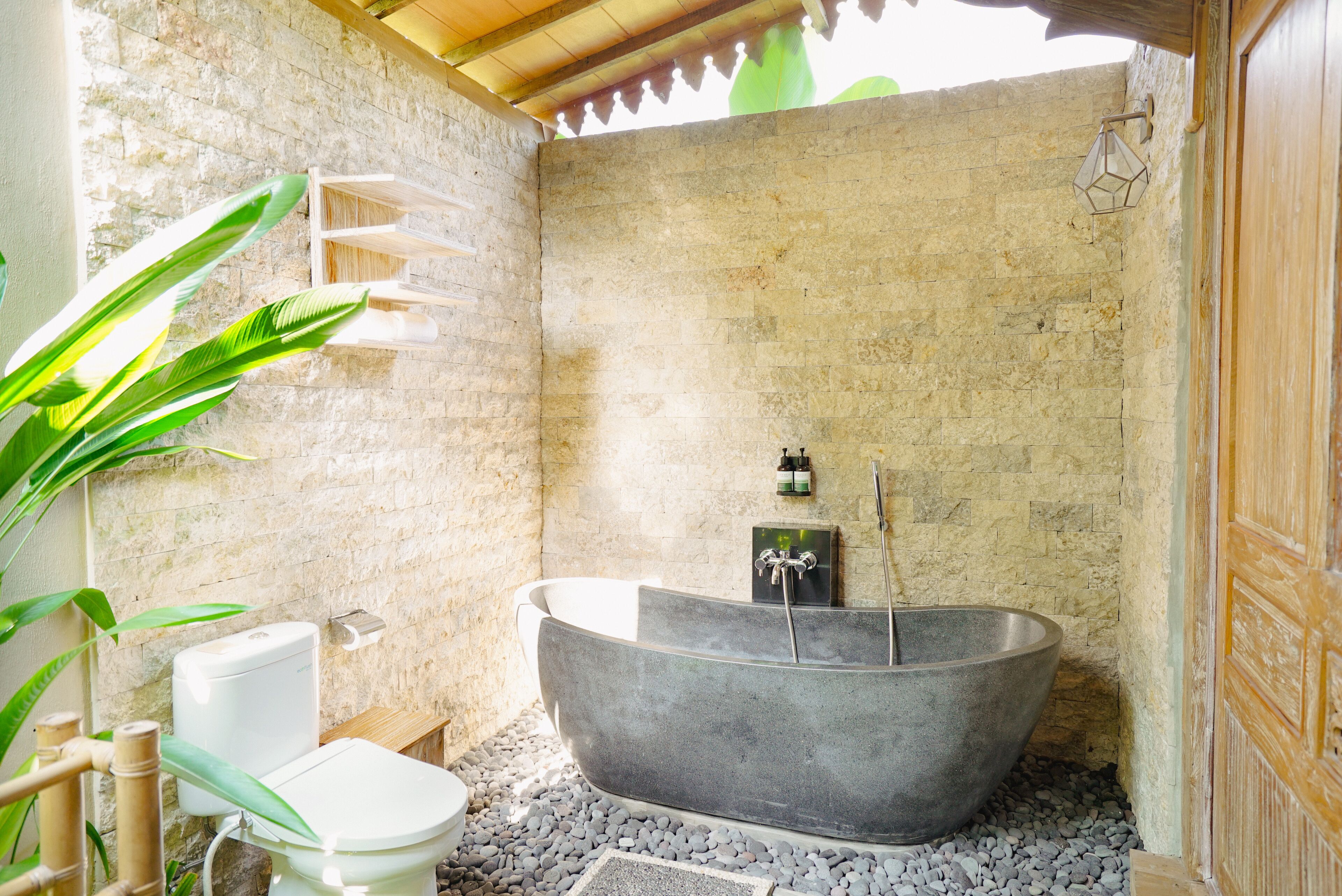 one bedroom pool villa | bathroom | designer toiletries, hair dryer, slippers, towels