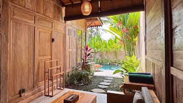 One Bedroom Pool Villa | Living area | 43-inch LCD TV with cable channels, TV