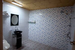 Shower, free toiletries, hair dryer, bathrobes