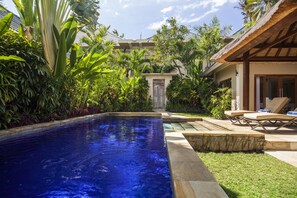 Villa, 2 Schlafzimmer, eigener Pool, zum Garten hin | 1 Schlafzimmer, Minibar, Zimmersafe, Schreibtisch