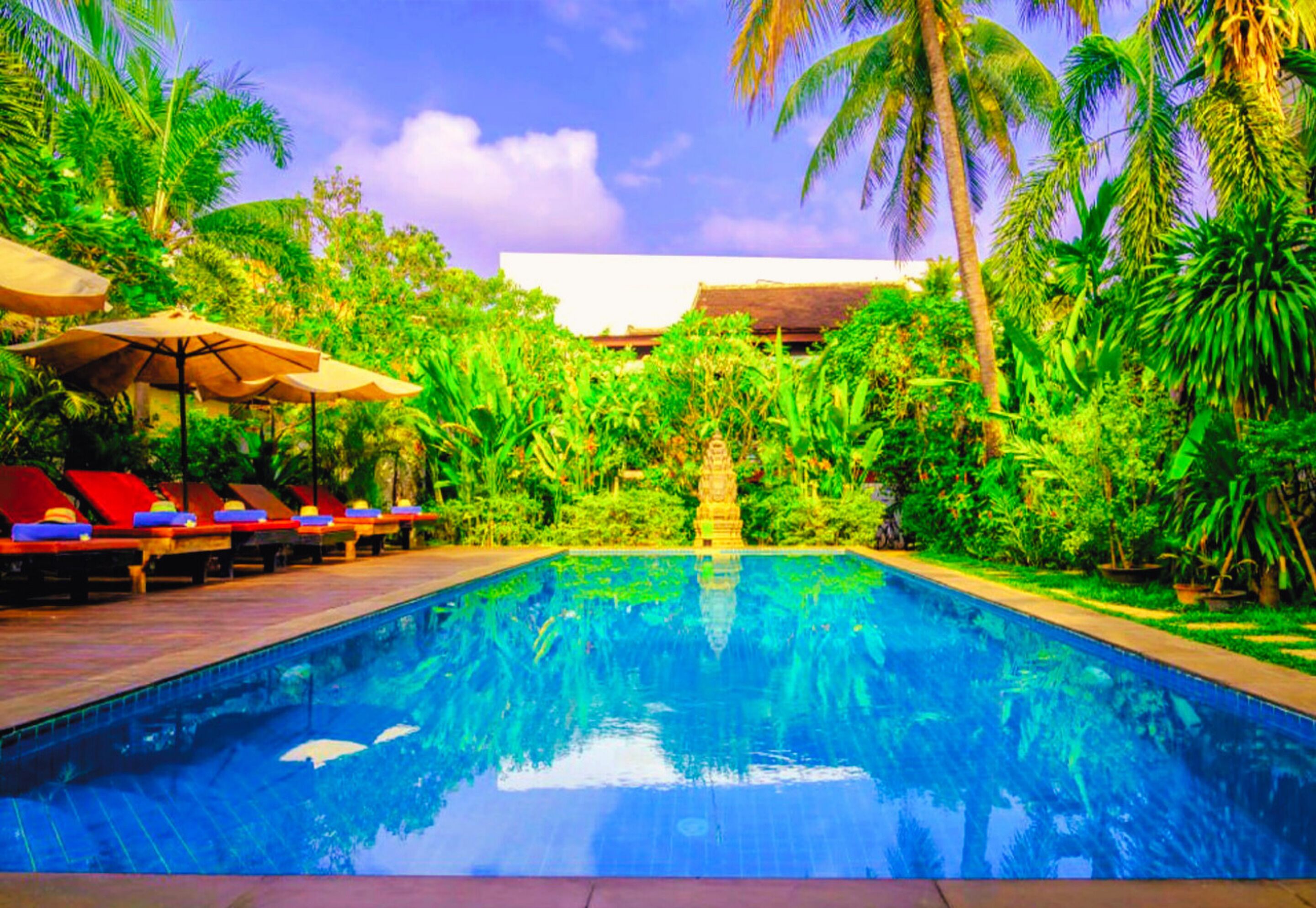 2 outdoor pools, open 9:00 am to 10:00 pm, pool umbrellas, pool loungers