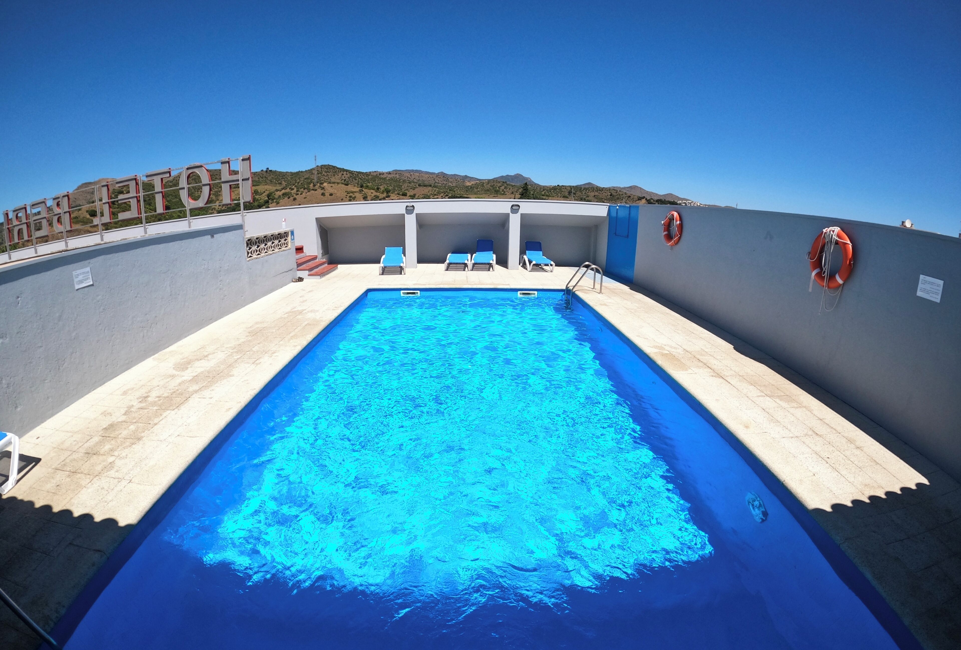 Seasonal outdoor pool, open 10:00 AM to 9:00 PM, sun loungers