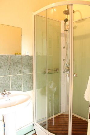 Double Room (Chambre 2) | Bathroom | Shower, hair dryer, towels, soap