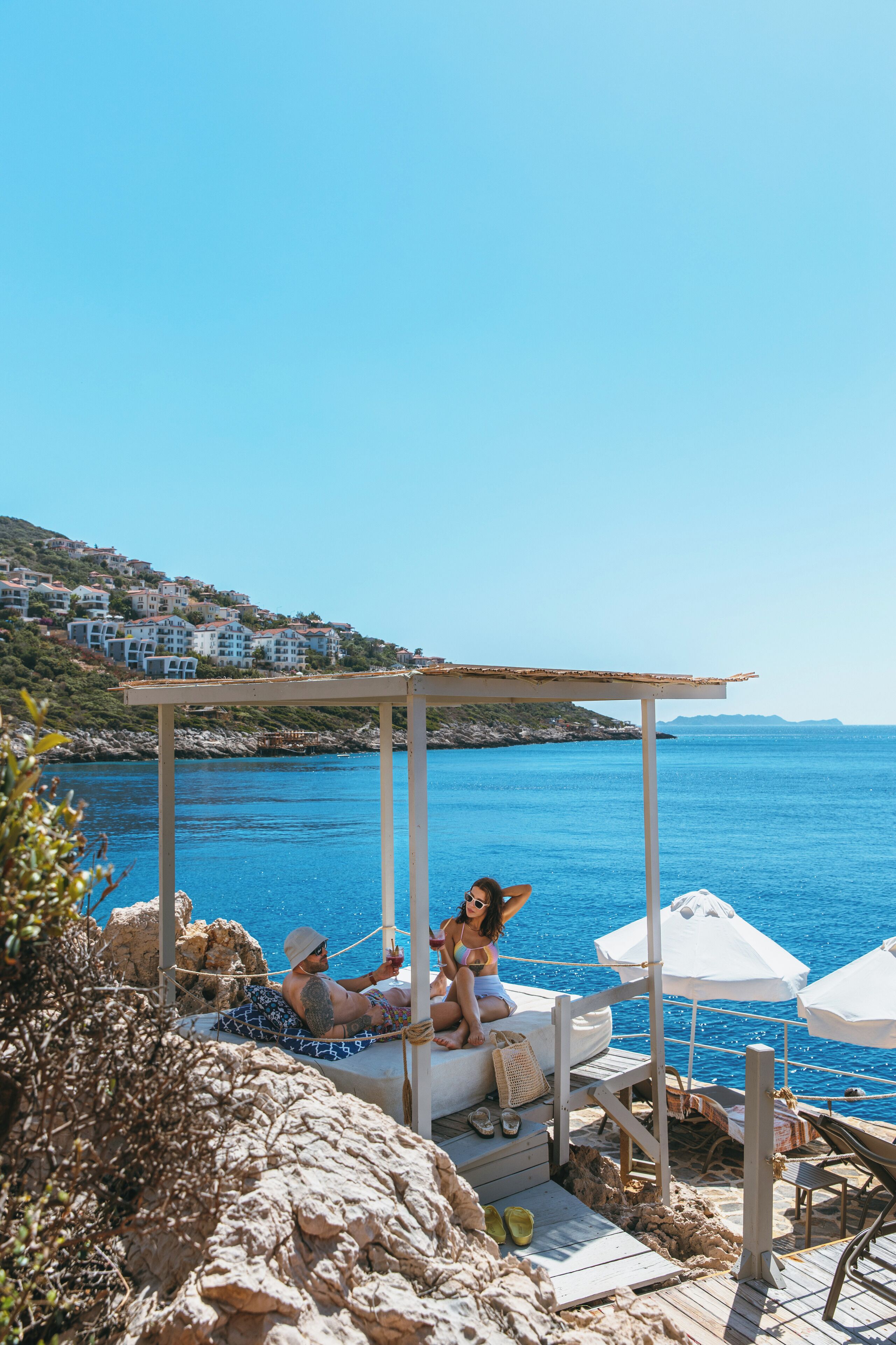 private beach, beach bar