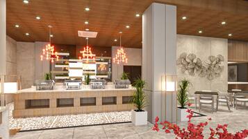 Frokost, lunsj og middag serveres, internasjonale retter