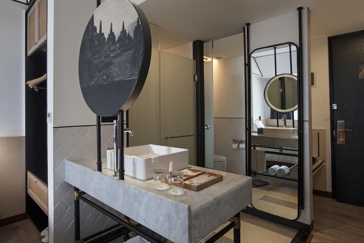 free toiletries, hair dryer, slippers, towels