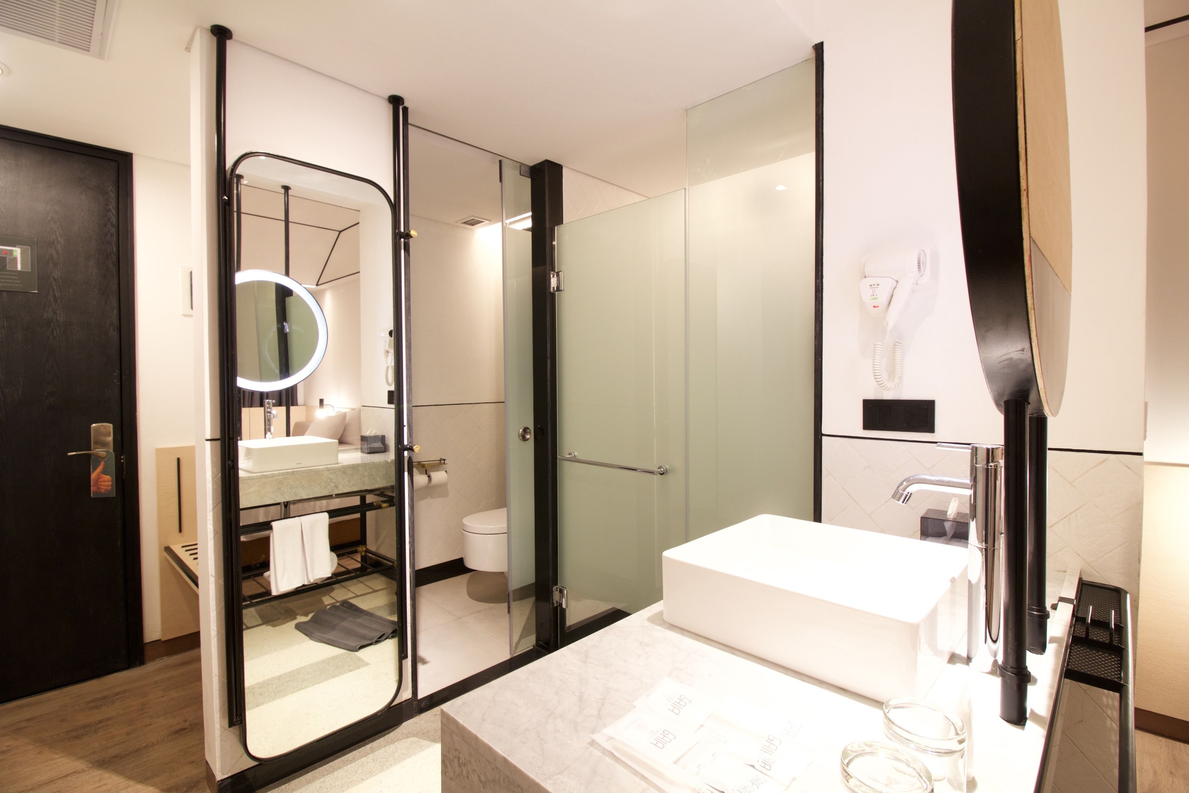 free toiletries, hair dryer, slippers, towels