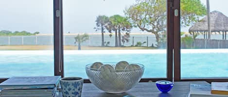 Seasonal outdoor pool, pool umbrellas, sun loungers