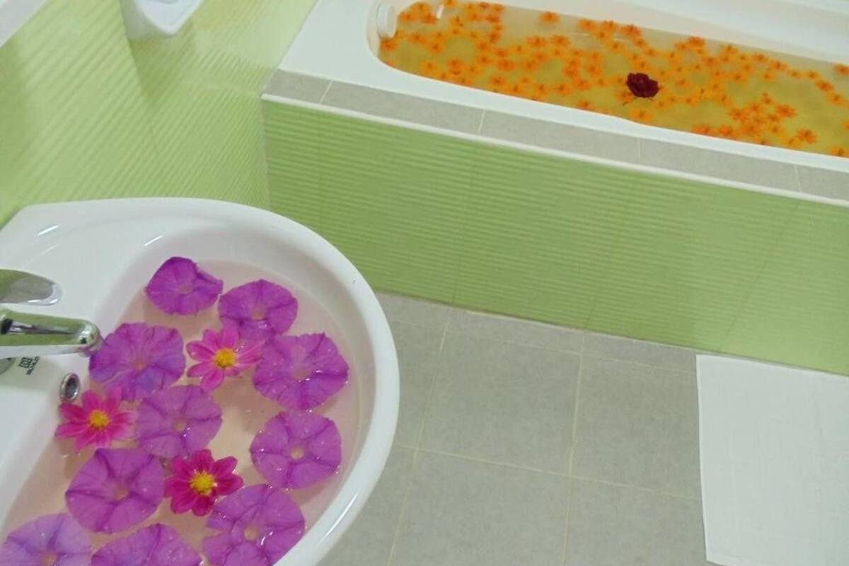 deluxe double or twin room | bathroom | shower, rainfall showerhead, free toiletries, hair dryer